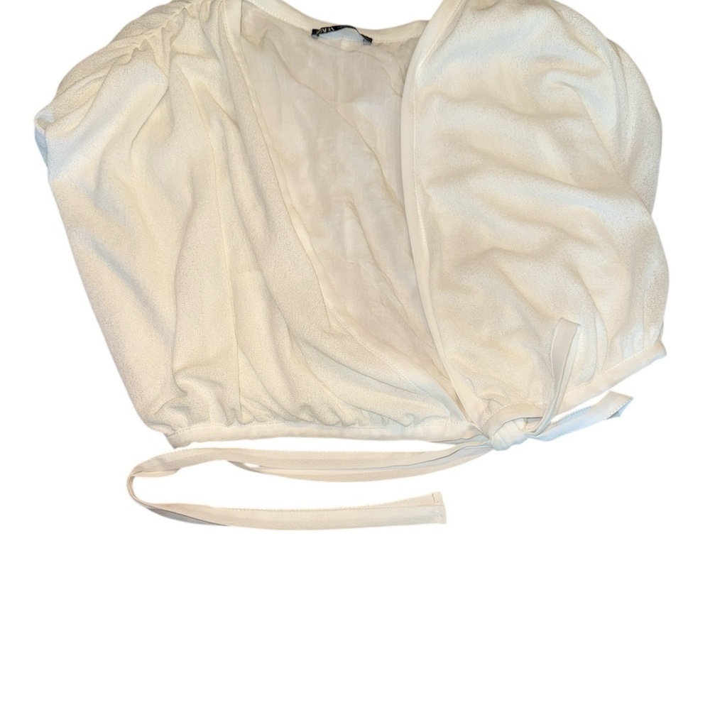 Zara Medium Crop Top, Ruffle Shortless Sleeve Tie Front - Picture 3 of 7